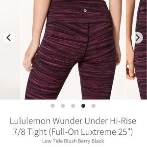 Lululemon Wunder Under luxtreme leggings low tide berry black 25” 2 7/8